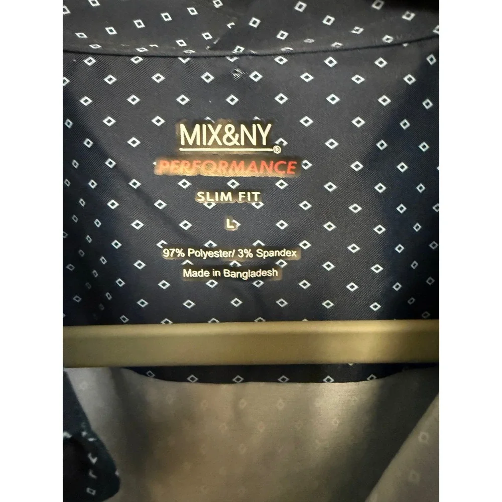 Mix&NY Performance Mens Slim Fit Active Stretch Wicking Shirt Navy Diamond L